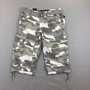 X-Ray Men's Belted Capri Cotton Cargo Shorts White Camo NWT Size 34